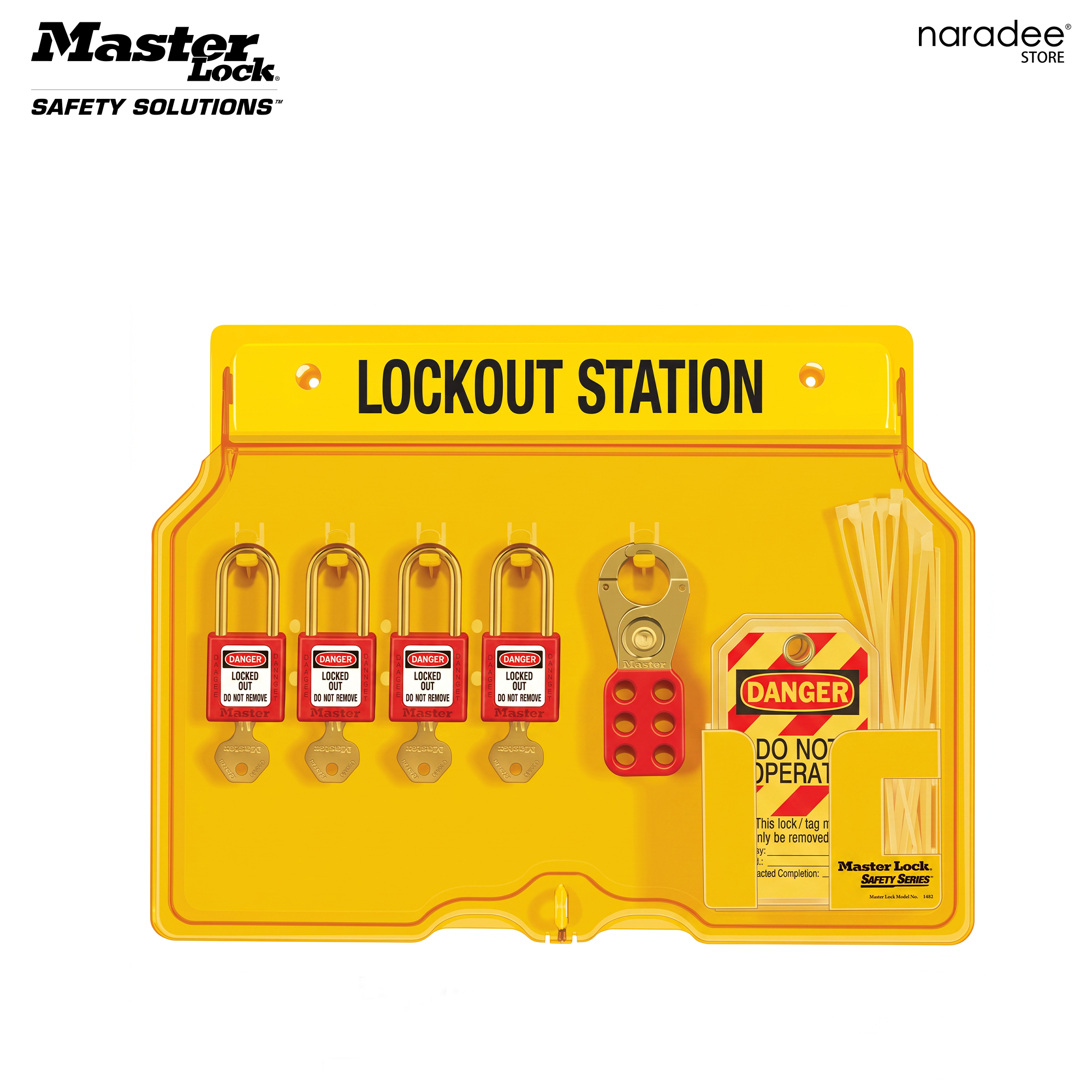 Master Lock 1482BP410 - 4-Lock Covered Station with 410RED Zenex™ Thermoplastic Padlocks